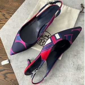 Hermes Silk Pattern Slingback Heels - 8.5